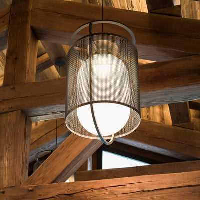 Meren Pendant Lamp Mesh Cylinder Brass Accent Industrial
