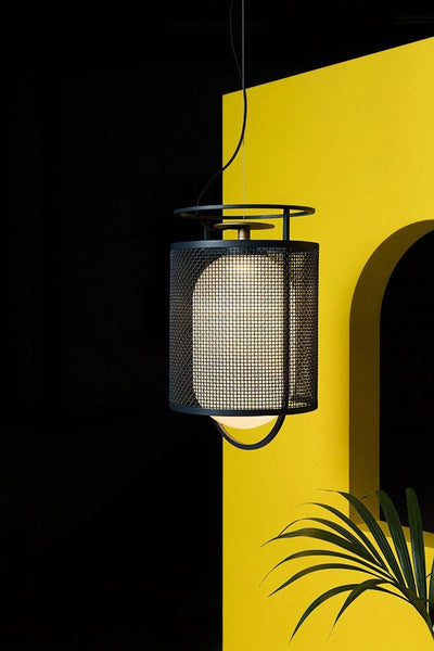 Meren Pendant Lamp Mesh Cylinder Brass Accent Industrial