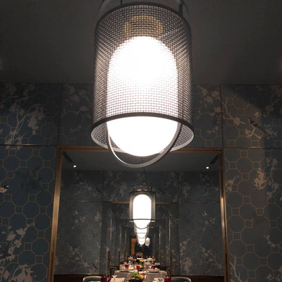 Meren Pendant Lamp Mesh Cylinder Brass Accent Industrial
