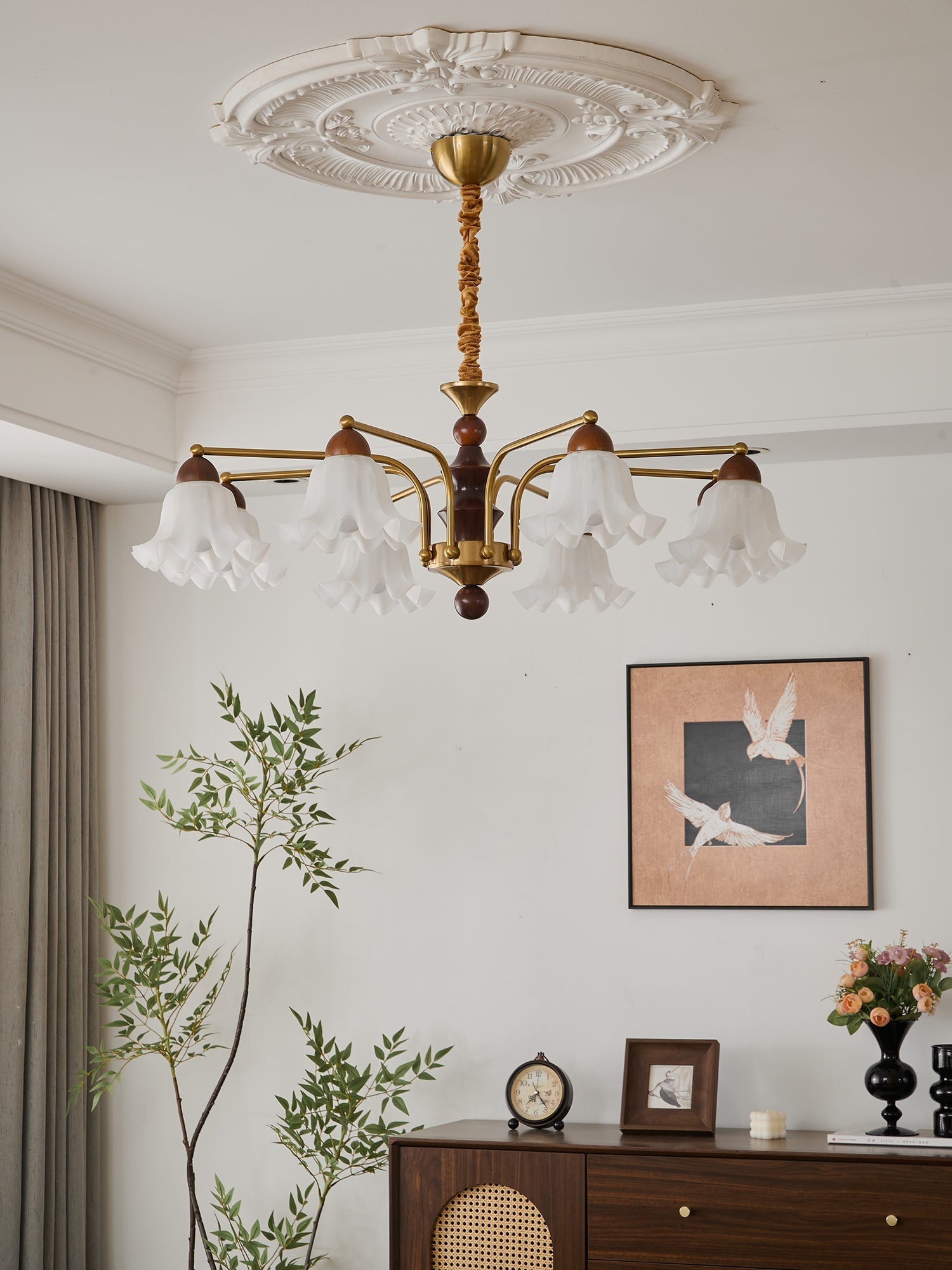 Lylaeen Elegance Vintage Glass Wood Chandelier