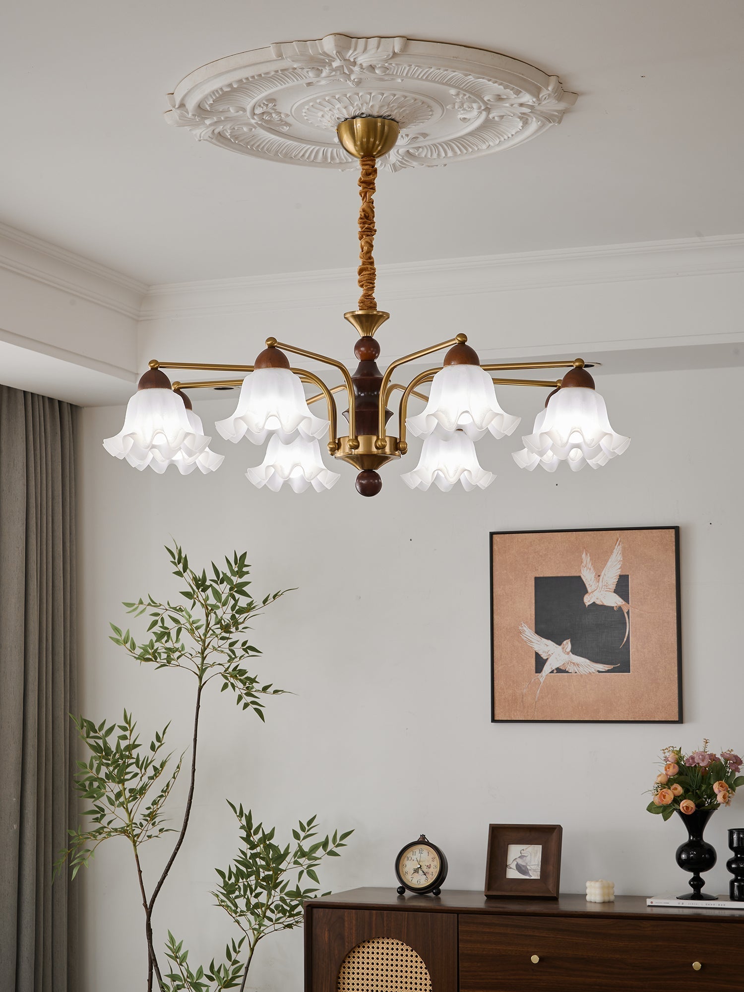Lylaeen Elegance Vintage Glass Wood Chandelier