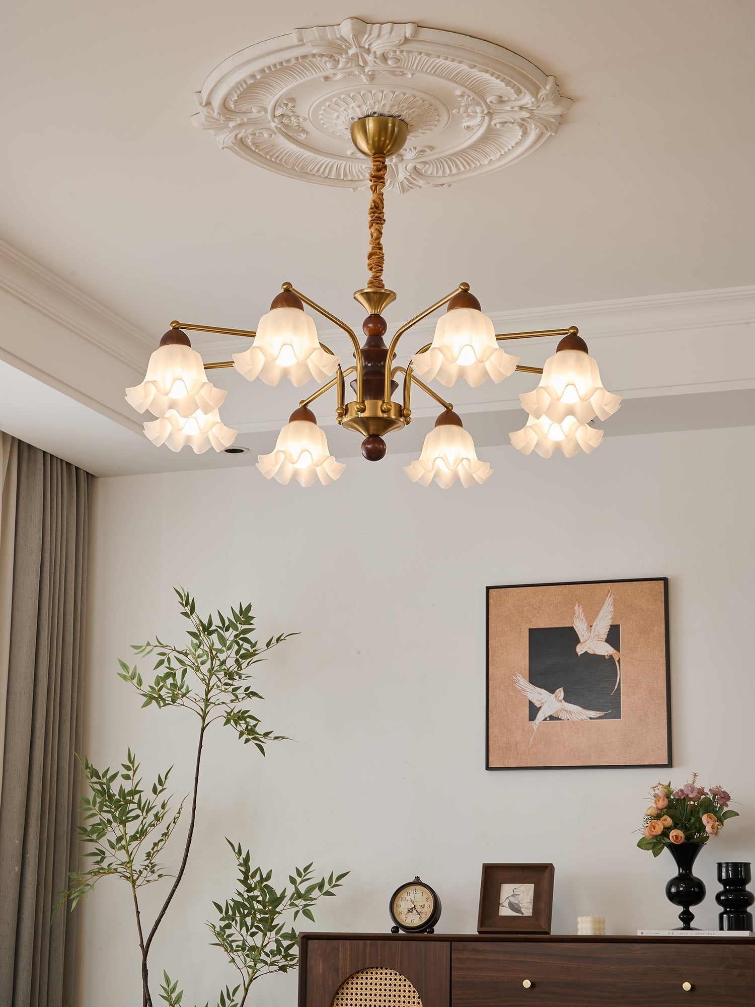 Lylaeen Elegance Vintage Glass Wood Chandelier