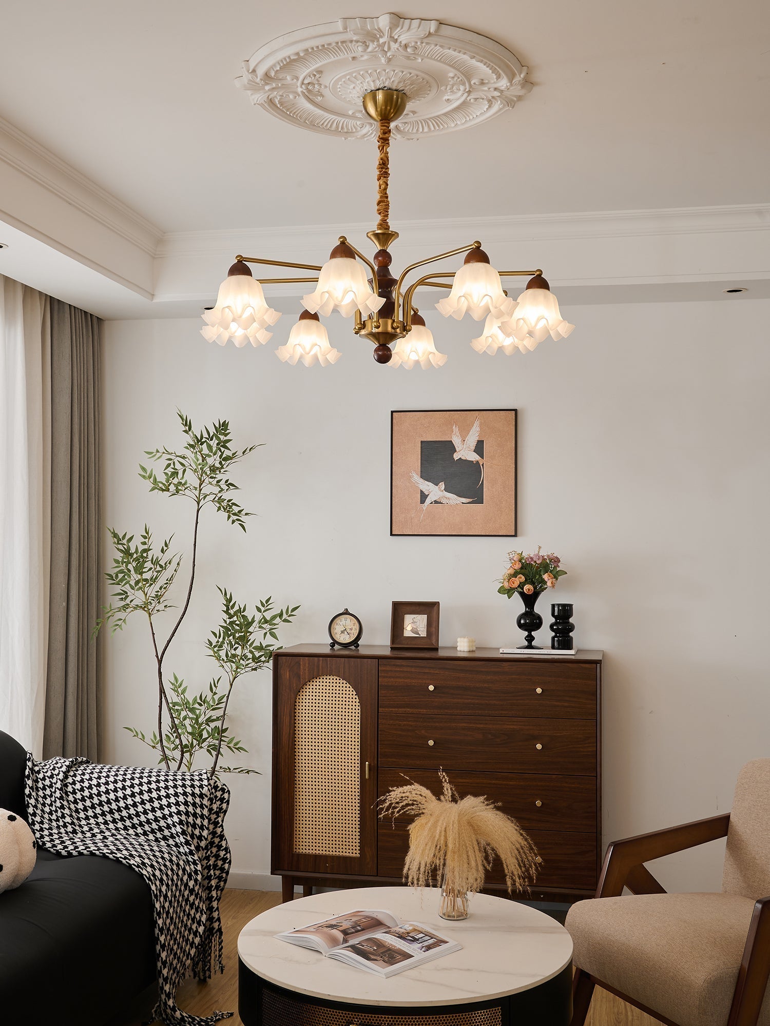Lylaeen Elegance Vintage Glass Wood Chandelier