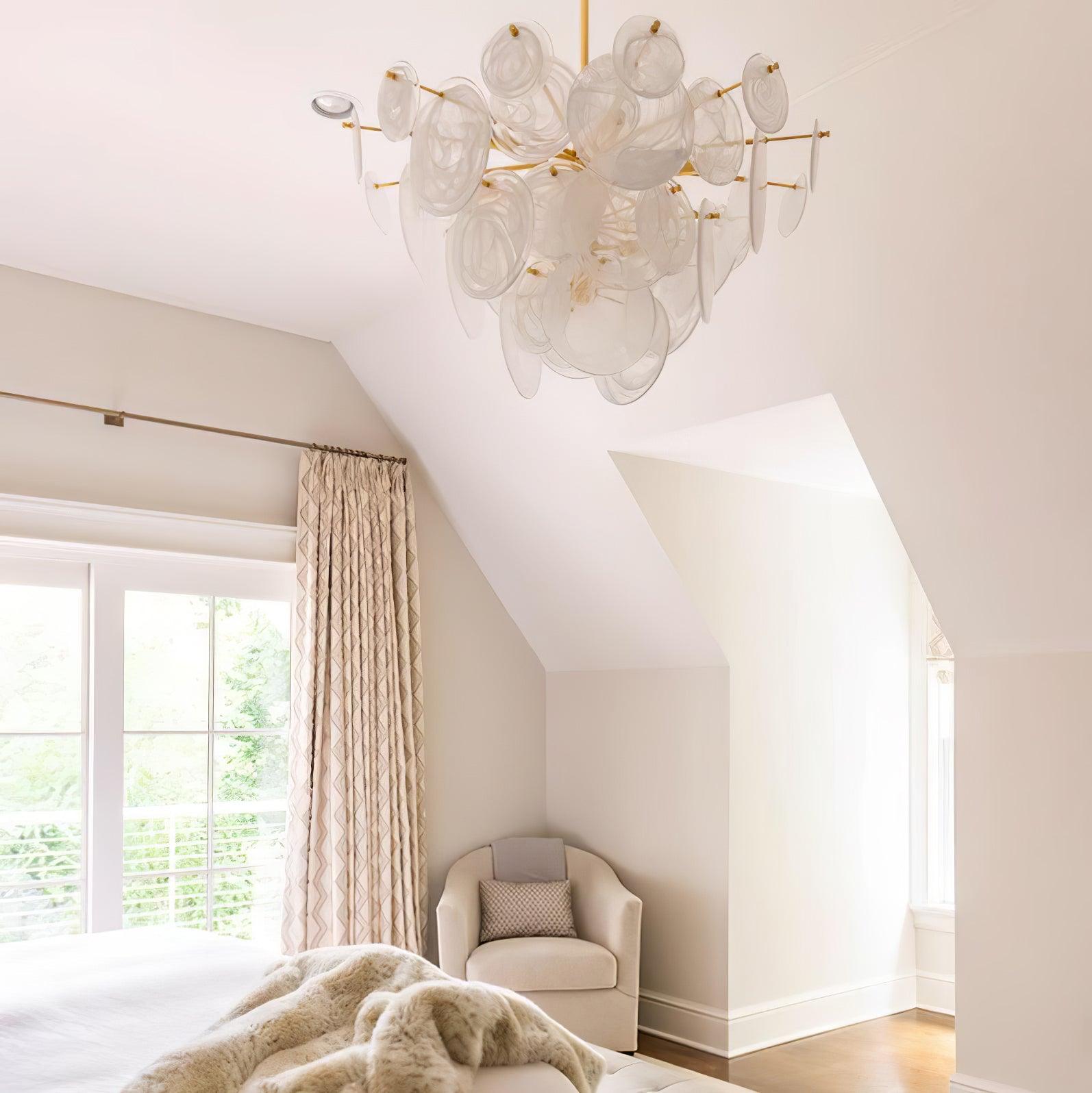 Ael Postmodern Luxury Discs Brass Glass Chandelier