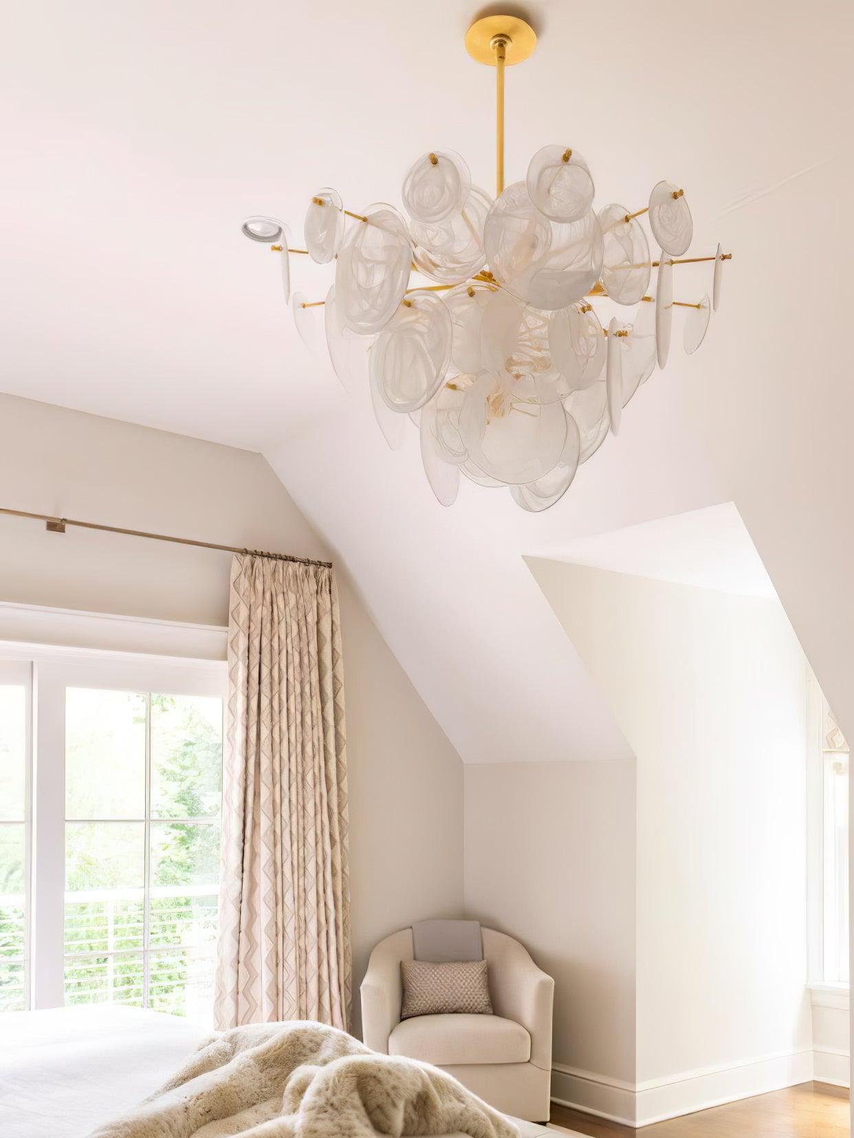 Ael Postmodern Luxury Discs Brass Glass Chandelier
