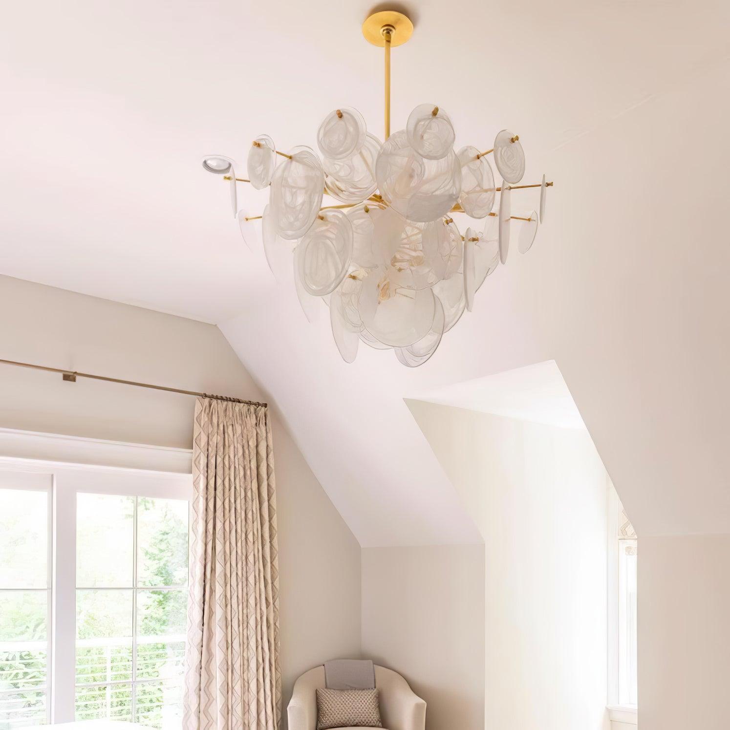 Ael Postmodern Luxury Discs Brass Glass Chandelier