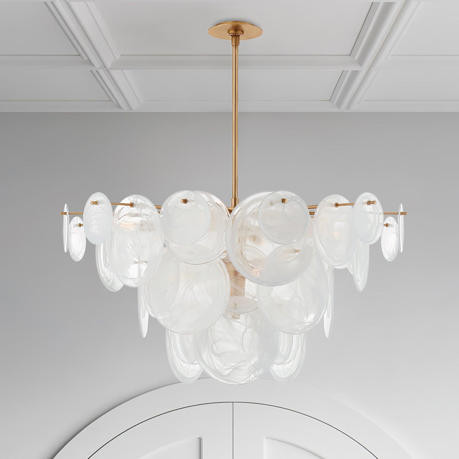 Ael Postmodern Luxury Discs Brass Glass Chandelier