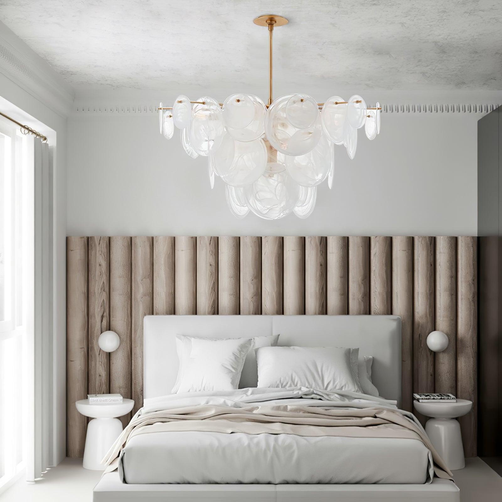 Ael Postmodern Luxury Discs Brass Glass Chandelier