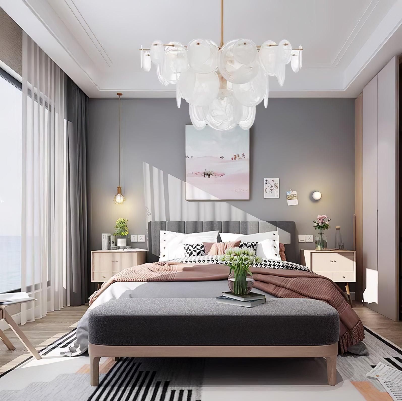 Ael Postmodern Luxury Discs Brass Glass Chandelier