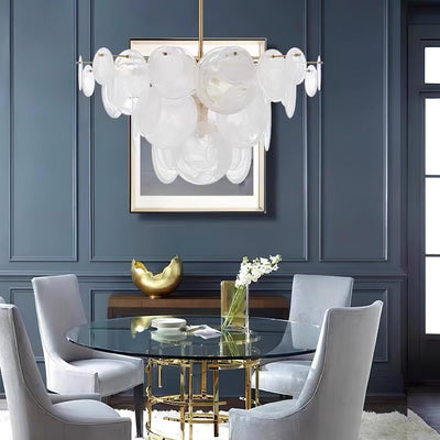 Ael Postmodern Luxury Discs Brass Glass Chandelier