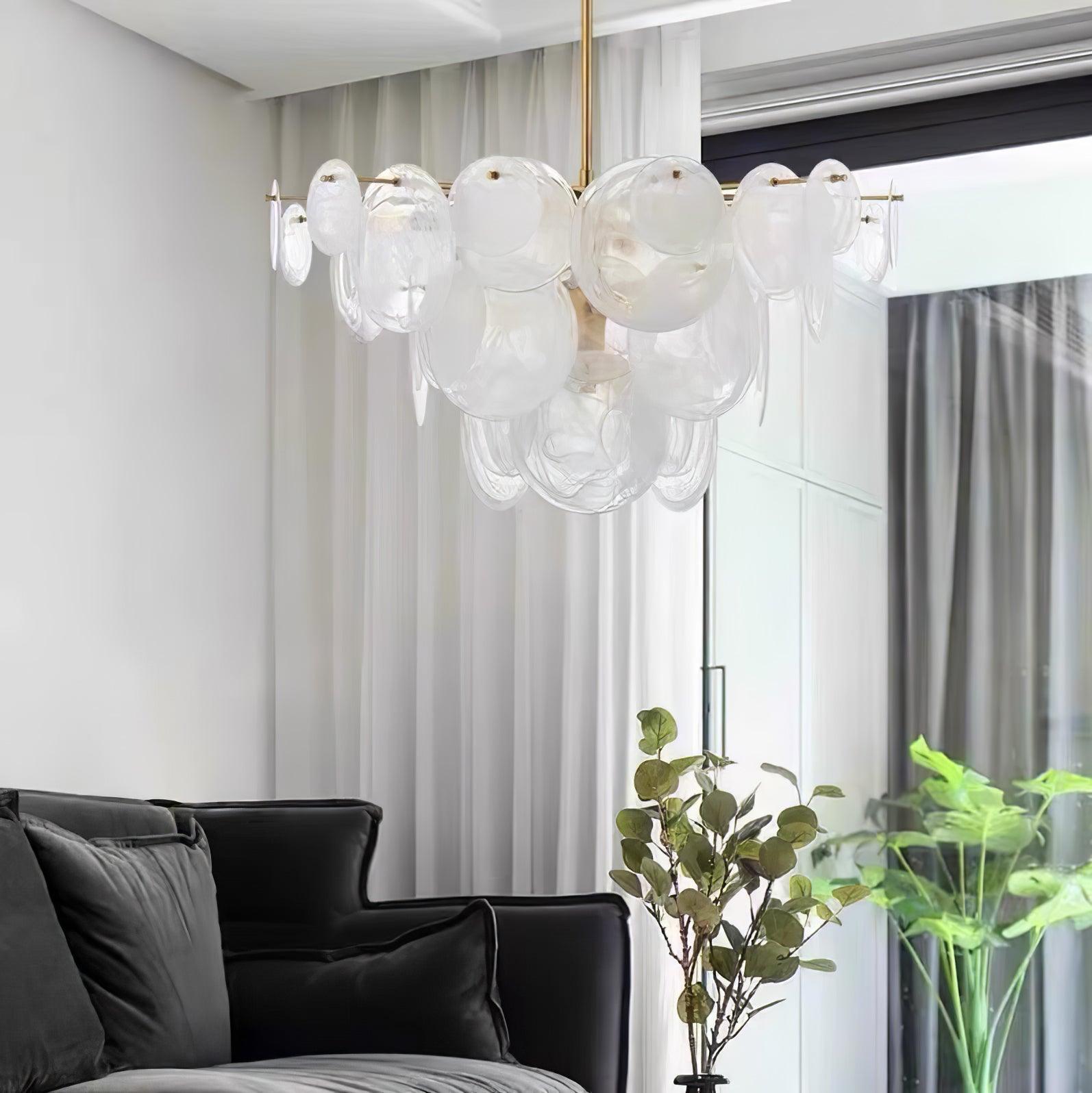 Ael Postmodern Luxury Discs Brass Glass Chandelier
