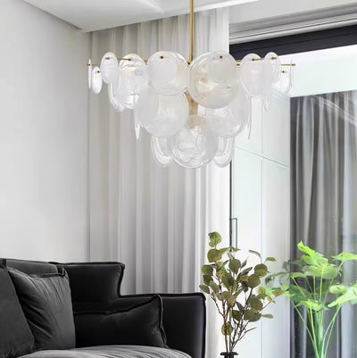 Ael Postmodern Luxury Discs Brass Glass Chandelier