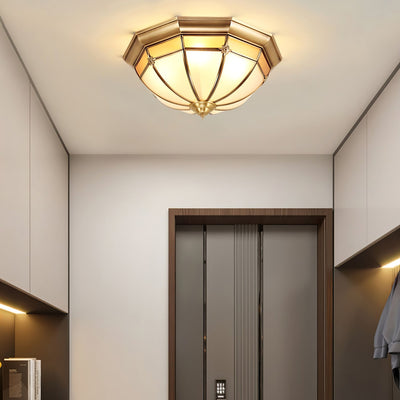 Vovynan Elegance Dome Brass Glass Flush Ceiling Lamp