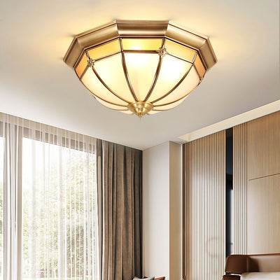 Vovynan Elegance Dome Brass Glass Flush Ceiling Lamp