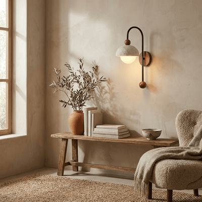 Dome Globe Travertine Arc Sconce