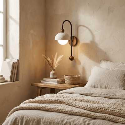 Dome Globe Travertine Arc Sconce