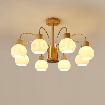 Sylorine Chandelier Wooden 6 Lights Elegant Glass