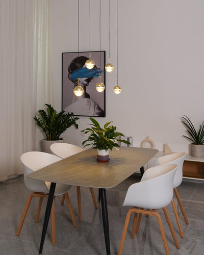 Zaneth Pendant Lamp Steel Glass Multi Drop Minimalist Staircase
