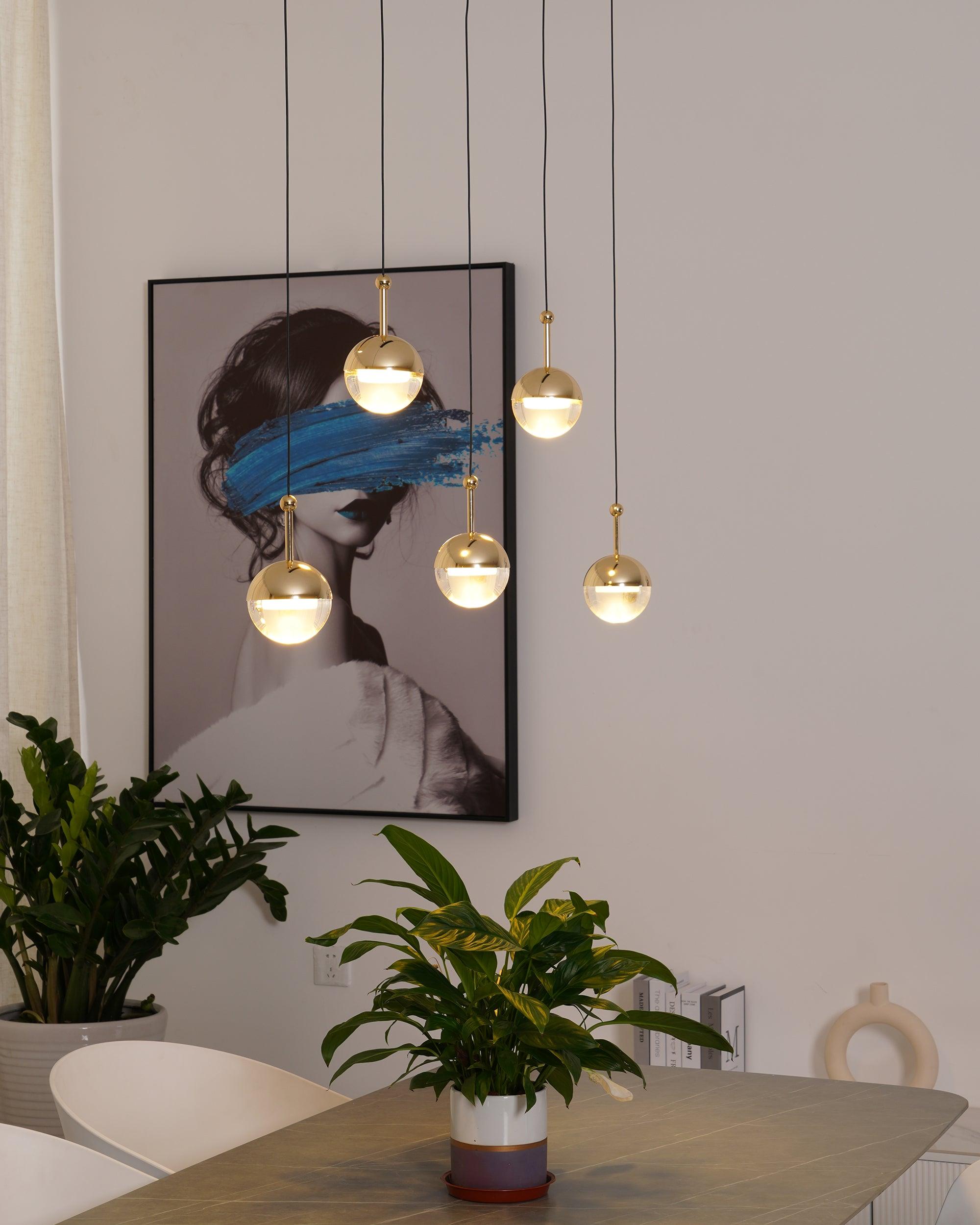 Zaneth Pendant Lamp Steel Glass Multi Drop Minimalist Staircase
