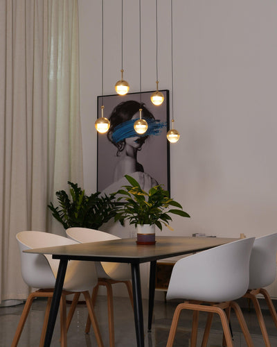 Zaneth Pendant Lamp Steel Glass Multi Drop Minimalist Staircase
