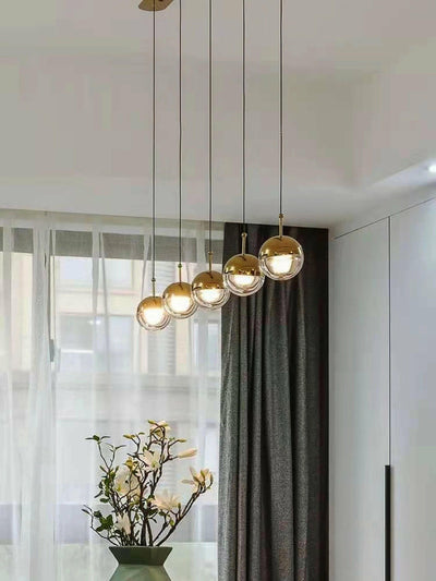 Zaneth Pendant Lamp Steel Glass Multi Drop Minimalist Staircase