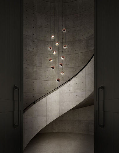 Zaneth Pendant Lamp Steel Glass Multi Drop Minimalist Staircase