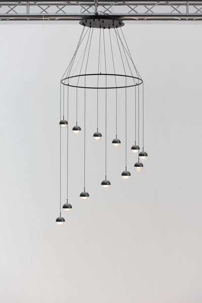 Zaneth Pendant Lamp Steel Glass Multi Drop Minimalist Staircase