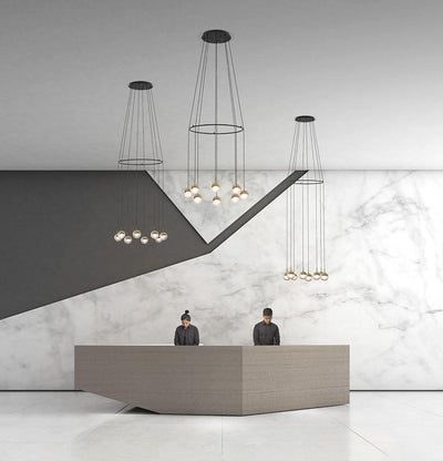 Zaneth Pendant Lamp Steel Glass Multi Drop Minimalist Staircase