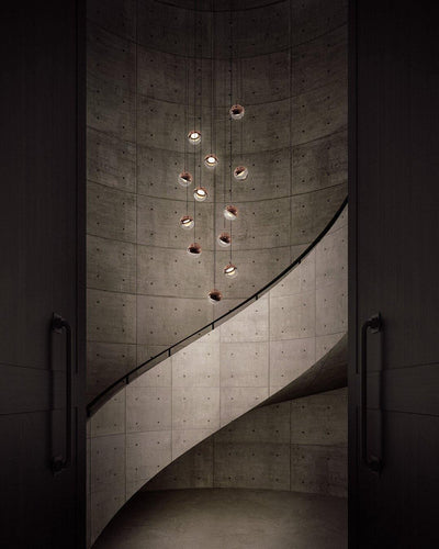 Zaneth Pendant Lamp Steel Glass Multi Drop Minimalist Staircase