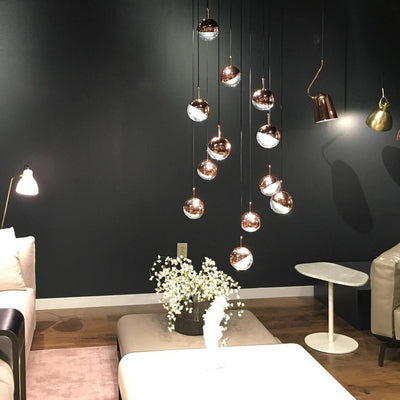 Zaneth Pendant Lamp Steel Glass Multi Drop Minimalist Staircase