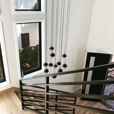 Zaneth Pendant Lamp Steel Glass Multi Drop Minimalist Staircase