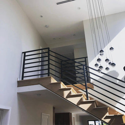 Zaneth Pendant Lamp Steel Glass Multi Drop Minimalist Staircase