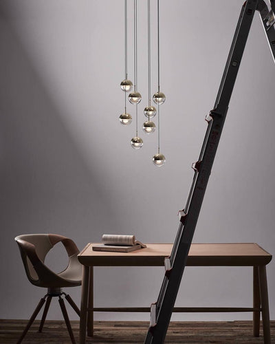 Zaneth Pendant Lamp Steel Glass Multi Drop Minimalist Staircase