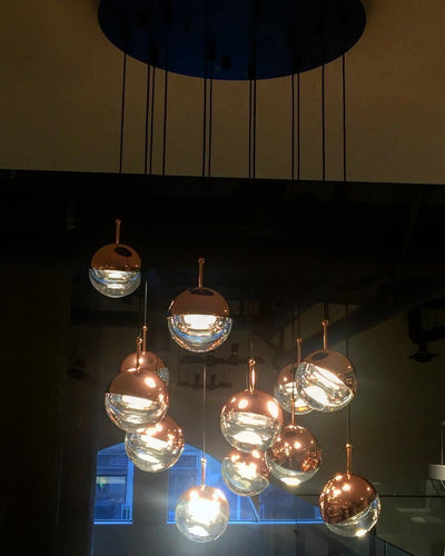 Zaneth Pendant Lamp Steel Glass Multi Drop Minimalist Staircase