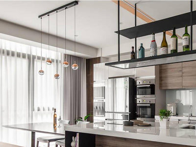 Zaneth Pendant Lamp Steel Glass Multi Drop Minimalist Staircase
