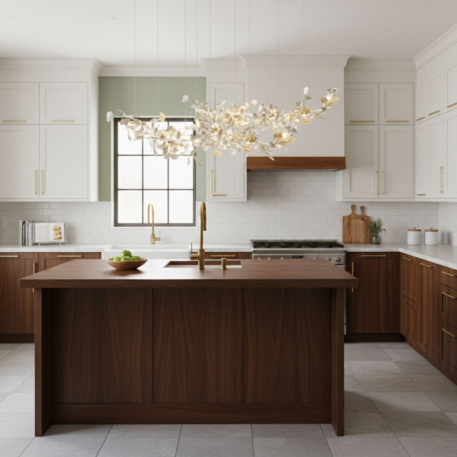Double-Layer Ginkgo Ceramic Chandelier