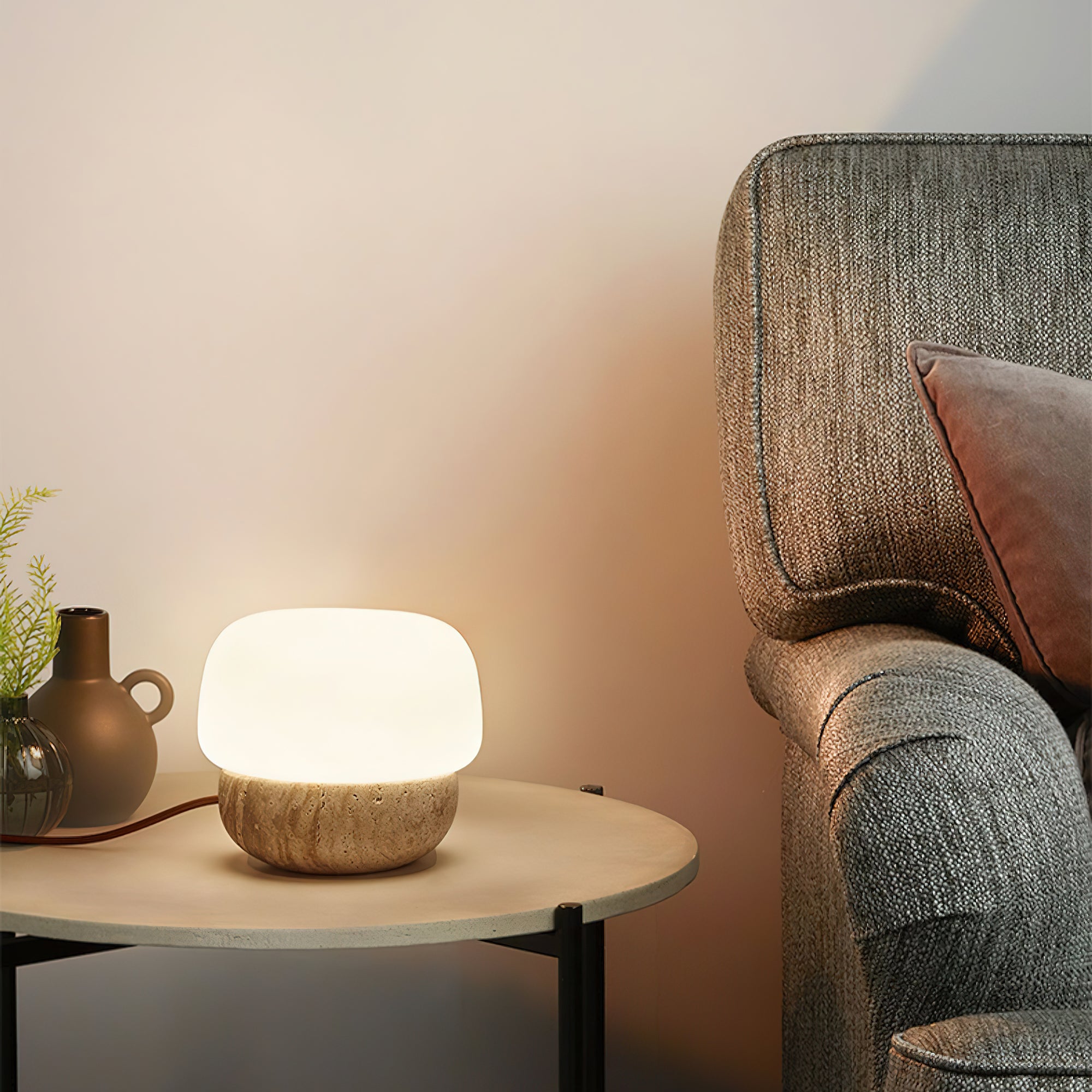 Eldoreth Dome Base Travertine Table Lamp