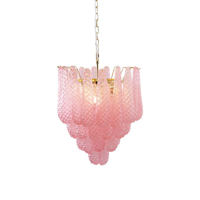 Veliena Chandelier Pink Droplet Murano Glass Diamond Pattern Waterfall