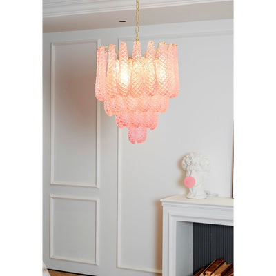 Veliena Chandelier Pink Droplet Murano Glass Diamond Pattern Waterfall