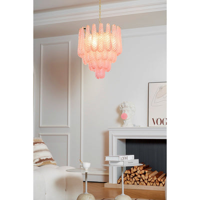 Veliena Chandelier Pink Droplet Murano Glass Diamond Pattern Waterfall