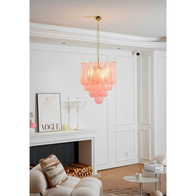 Veliena Chandelier Pink Droplet Murano Glass Diamond Pattern Waterfall