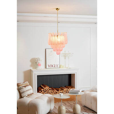 Veliena Chandelier Pink Droplet Murano Glass Diamond Pattern Waterfall