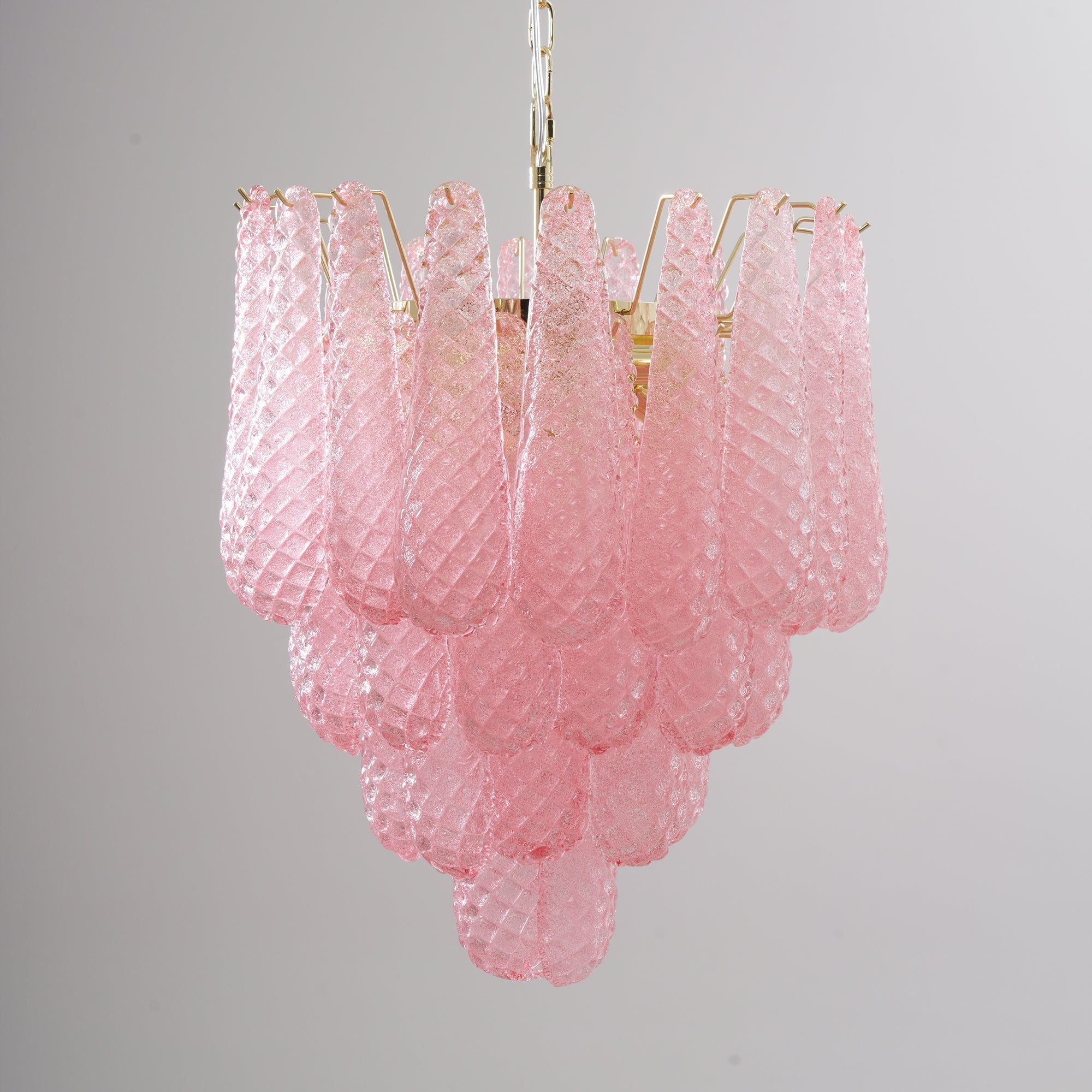 Veliena Chandelier Pink Droplet Murano Glass Diamond Pattern Waterfall