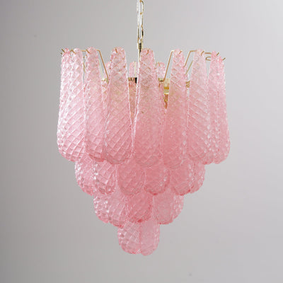 Veliena Chandelier Pink Droplet Murano Glass Diamond Pattern Waterfall