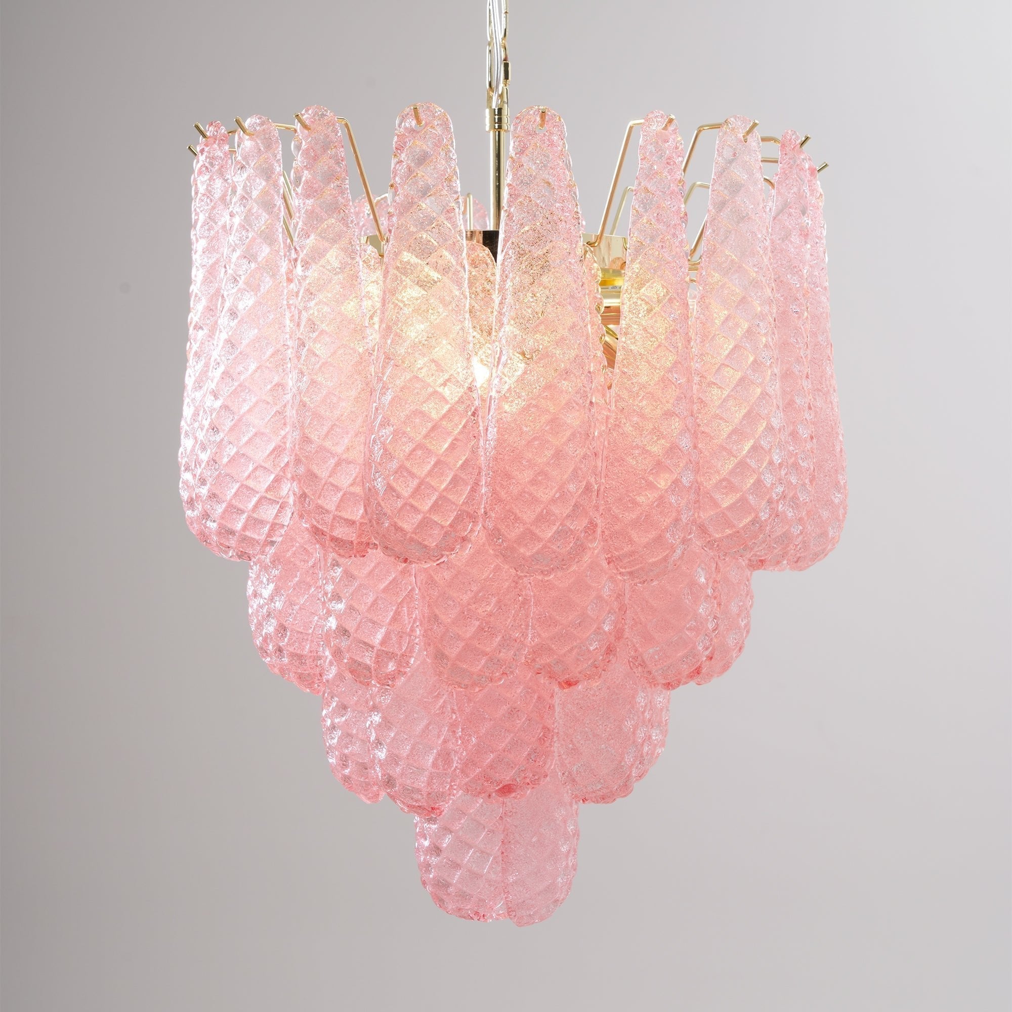 Veliena Chandelier Pink Droplet Murano Glass Diamond Pattern Waterfall