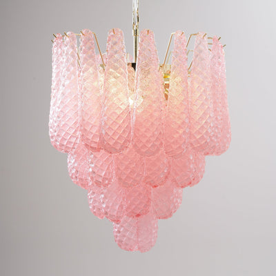 Veliena Chandelier Pink Droplet Murano Glass Diamond Pattern Waterfall
