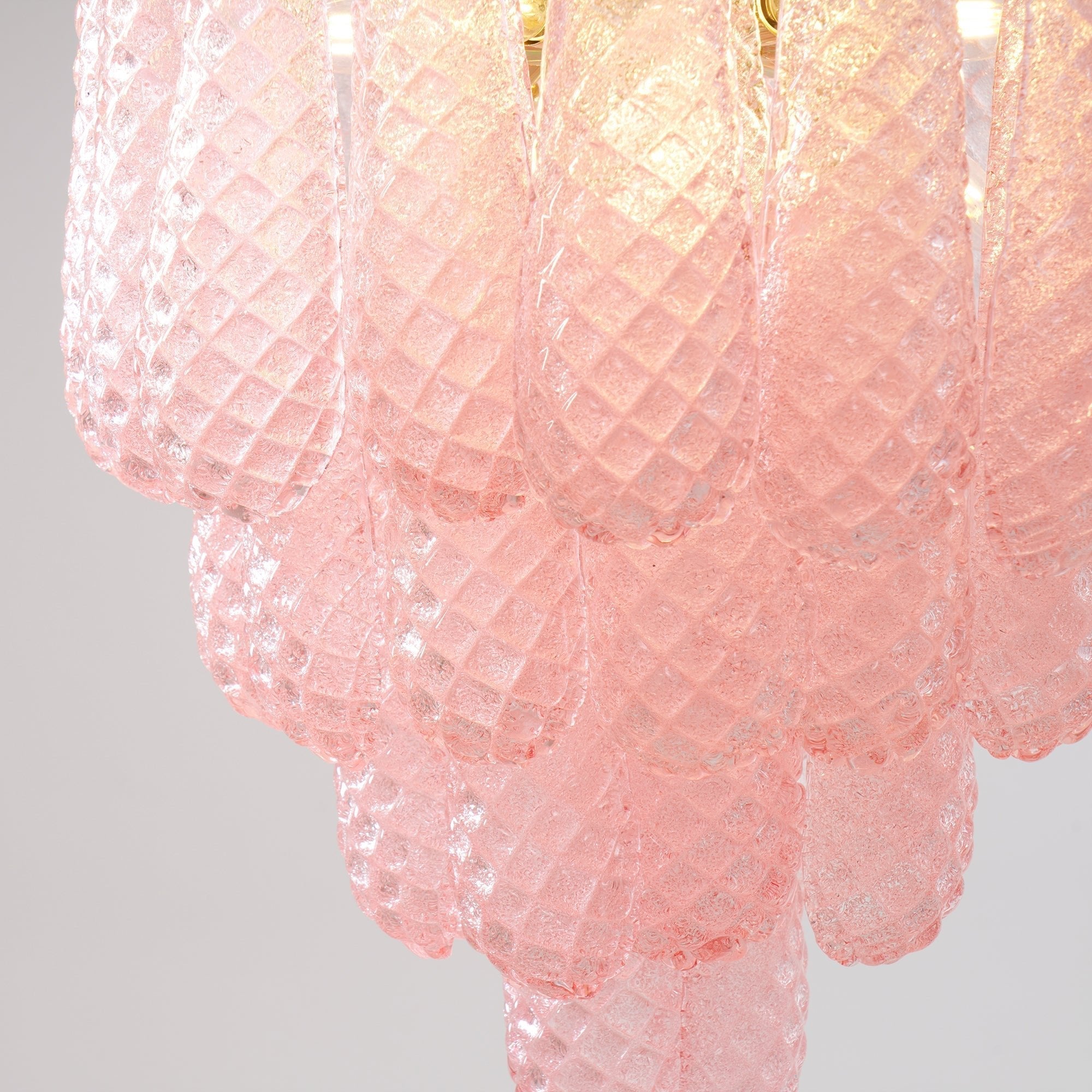 Veliena Chandelier Pink Droplet Murano Glass Diamond Pattern Waterfall