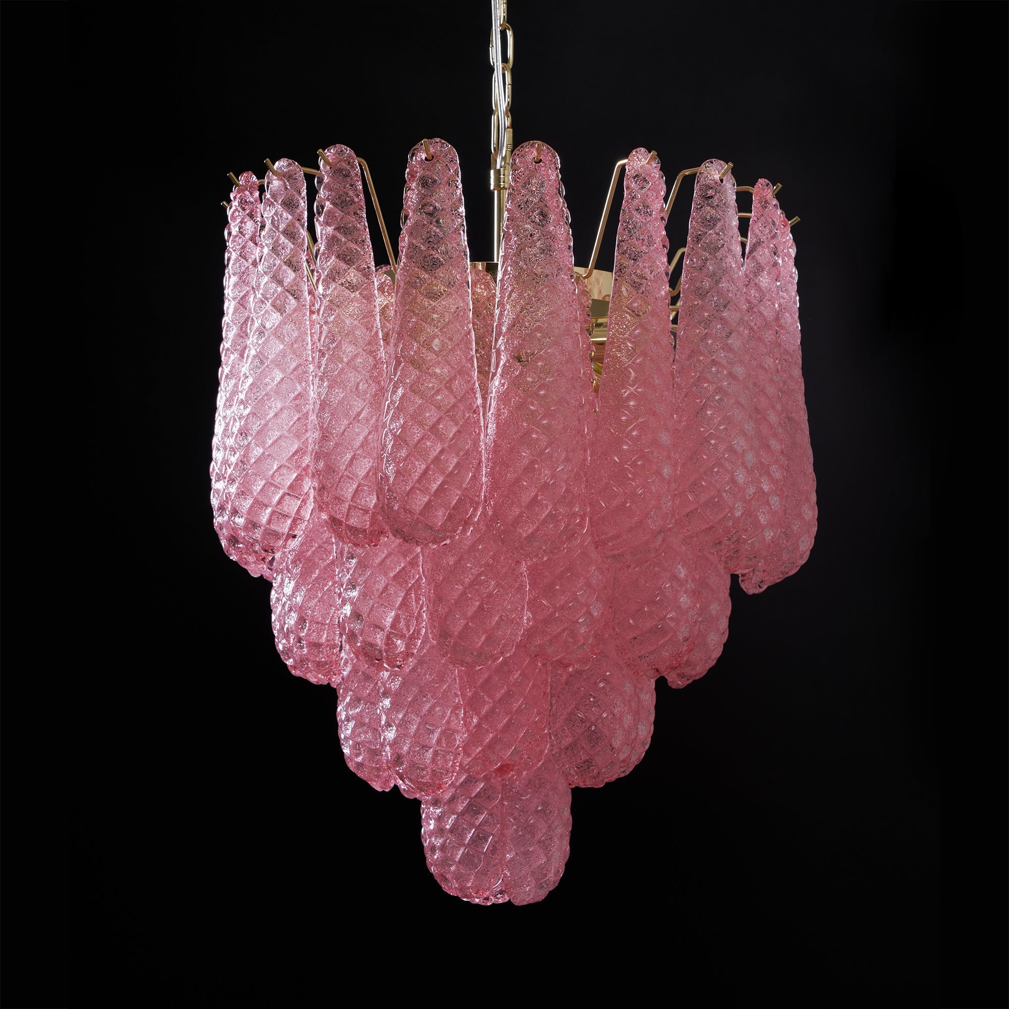 Veliena Chandelier Pink Droplet Murano Glass Diamond Pattern Waterfall