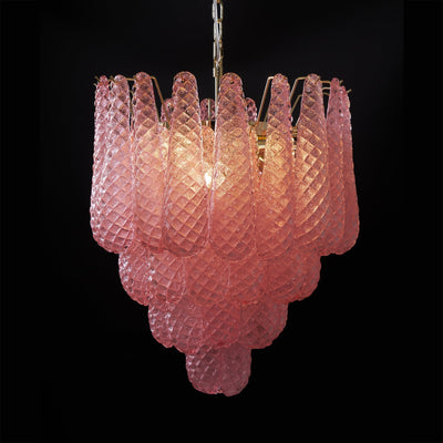 Veliena Chandelier Pink Droplet Murano Glass Diamond Pattern Waterfall