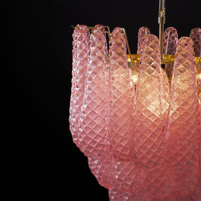 Veliena Chandelier Pink Droplet Murano Glass Diamond Pattern Waterfall